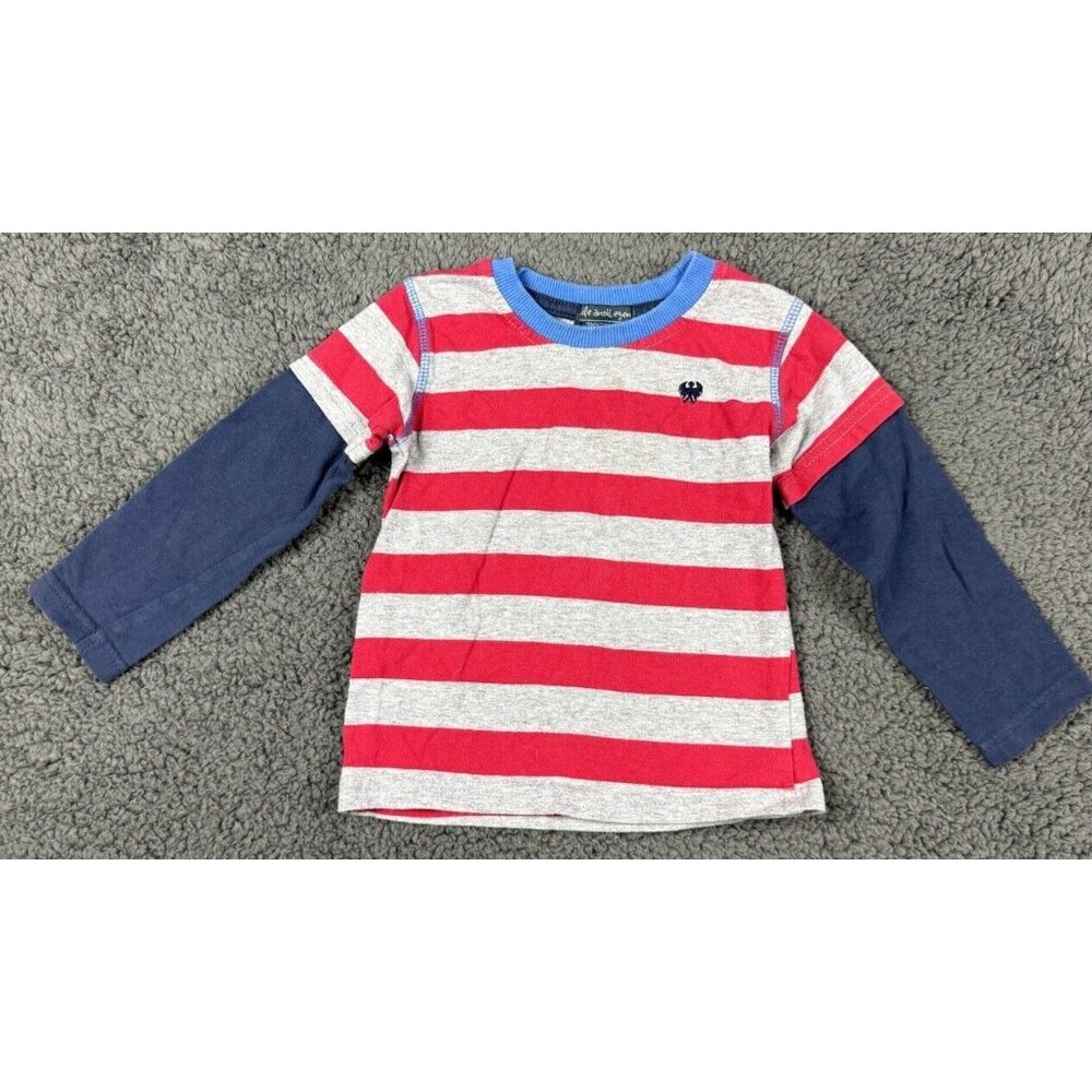 Life Legend Boys Shirt Stripe Toddler Long Sleeve Red Gray Blue 18 18m British